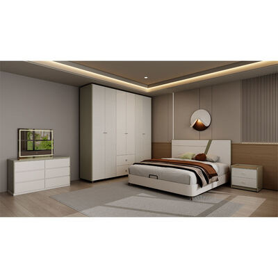 Ensembles de chambre en bois de luxe moderne Meubles avec rangement en reculant tête de lit éclairée et assemblage simple pour l'appartement d'hôtel à domicile