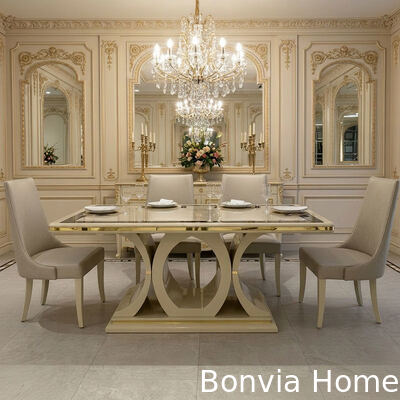 Ensemble de table et chaises de salle à manger de luxe en bois blanc 6 places Meubles de maison Table de salle à manger avec buffet et cave à vin
