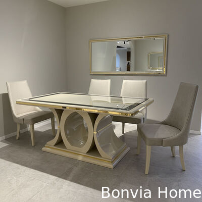 Ensemble de table et chaises de salle à manger de luxe en bois blanc 6 places Meubles de maison Table de salle à manger avec buffet et cave à vin