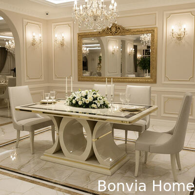 Ensemble de table et chaises de salle à manger de luxe en bois blanc 6 places Meubles de maison Table de salle à manger avec buffet et cave à vin