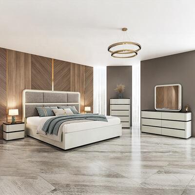 Chambre a Coucher Complet ensembles de Chambre de luxe tête de lit éclairée lit king Size cadre en bois Double ensemble de meubles de Chambre moderne