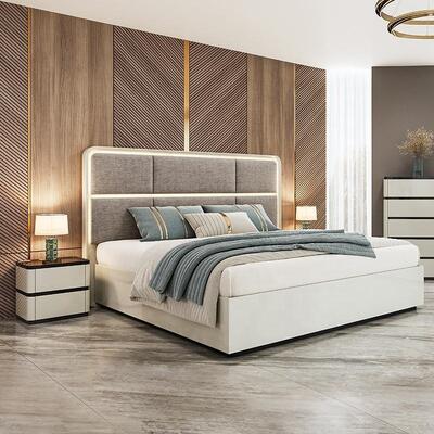 Chambre a Coucher Complet ensembles de Chambre de luxe tête de lit éclairée lit king Size cadre en bois Double ensemble de meubles de Chambre moderne