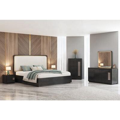 Lit minimaliste de taille royale Luxe ensemble de chambre Hôtel Appartement Armature en bois Ensemble de meubles de chambre moderne avec placard