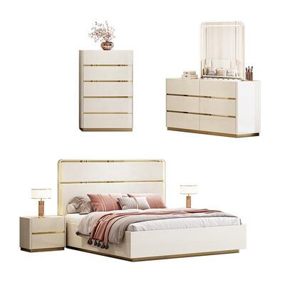Lieux de luxe légers Meuble De Chambre Moderne Ensemble complet de chambre à coucher Meubles cadre en bois Double Luxe King Size Ensemble de chambre à coucher