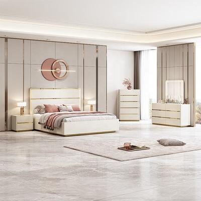 Lieux de luxe légers Meuble De Chambre Moderne Ensemble complet de chambre à coucher Meubles cadre en bois Double Luxe King Size Ensemble de chambre à coucher