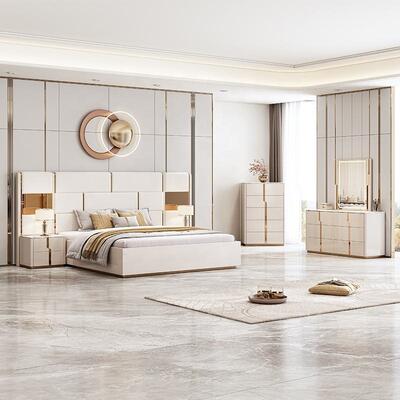 Ensemble de meubles de chambre à coucher en bois, lit king Size de luxe, Double, moderne, avec coiffeuse, commode, nouveau Design