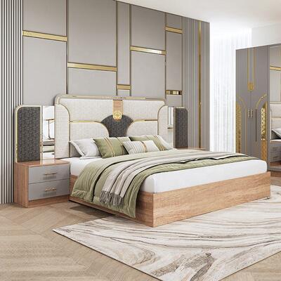 Chambre a Couch Ensemble de chambre à coucher turc taille roi Chambre de chambre à coucher double cadre en bois pas cher Luxe Ensemble de meubles de chambre moderne