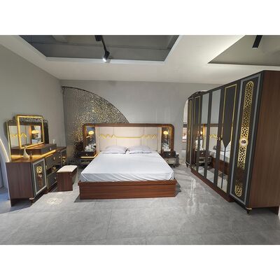 Foshan en gros Luxe Ensemble de chambre à coucher complet 5 pièces taille roi Lit Suite cadre en bois Ensemble de meubles de chambre moderne turc