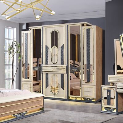 Chambre a Coucher Complet De Luxe Chambre à coucher Ensembles de grande taille Lit Chambre à la maison Chambre à double cadre en bois Ensemble de meubles de chambre moderne de luxe