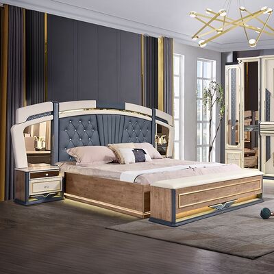 Chambre a Coucher Complet De Luxe Chambre à coucher Ensembles de grande taille Lit Chambre à la maison Chambre à double cadre en bois Ensemble de meubles de chambre moderne de luxe