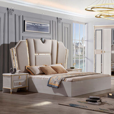 Couverture en velours moderne en arrière-plan Chambre en bois de taille royale Ensembles de lits Meubles de lit de reine