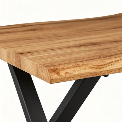 Table à manger à bord en direct de style minimaliste Base métallique Meubles de salle à manger en bois Table à manger moderne Ensemble de 6 places