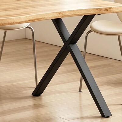 Table à manger à bord en direct de style minimaliste Base métallique Meubles de salle à manger en bois Table à manger moderne Ensemble de 6 places