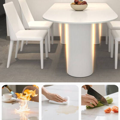 Table à manger scandinave blanche ensemble de base métallique Meubles de salle à manger de pierre ardoise haut table à manger moderne pour appartement d'hôtel