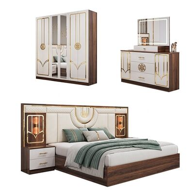 Chine en gros Pas cher Ensemble de meubles de chambre à coucher turcs En bois cadre de luxe King Size Lit Double plein Ensemble de chambre à coucher moderne de luxe
