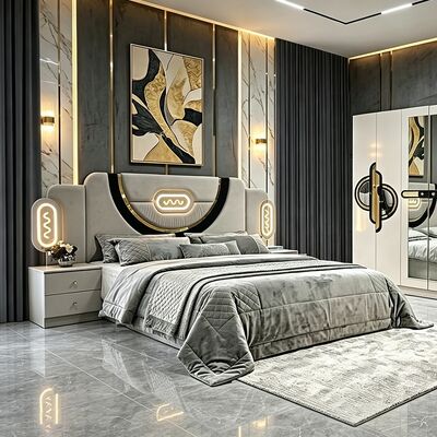 Chine en gros Pas cher Ensemble de meubles de chambre à coucher turcs En bois cadre de luxe King Size Lit Double plein Ensemble de chambre à coucher moderne de luxe