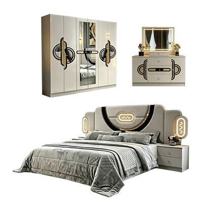 Chine en gros Pas cher Ensemble de meubles de chambre à coucher turcs En bois cadre de luxe King Size Lit Double plein Ensemble de chambre à coucher moderne de luxe