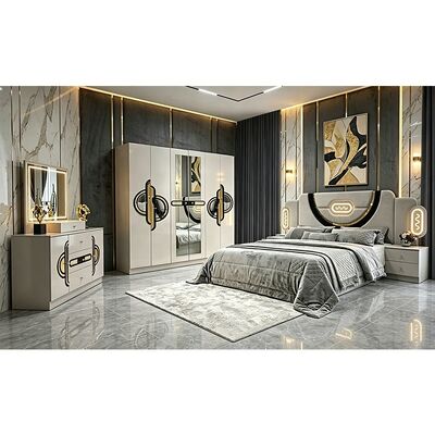 Chine en gros Pas cher Ensemble de meubles de chambre à coucher turcs En bois cadre de luxe King Size Lit Double plein Ensemble de chambre à coucher moderne de luxe