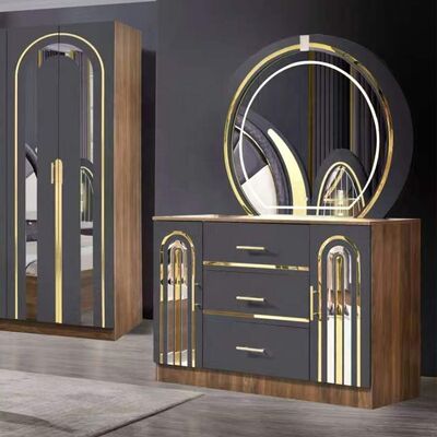 Ensembles de chambre de style turc Luxe taille roi Lit maison Chambre maîtresse Cadre en bois contemporain Ensemble complet de meubles de chambre moderne