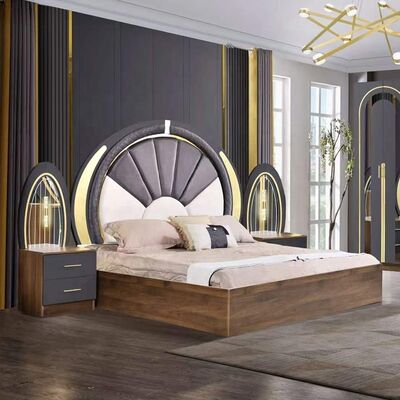 Ensembles de chambre de style turc Luxe taille roi Lit maison Chambre maîtresse Cadre en bois contemporain Ensemble complet de meubles de chambre moderne