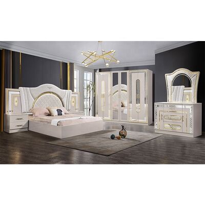 Chambre a Coucher Complètement éclairé Deux Lieux Chambre ensemble King Taille Chambre de couchette Suite Cadre en bois moderne Luxe ensemble de meubles de chambre