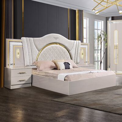 Chambre a Coucher Complètement éclairé Deux Lieux Chambre ensemble King Taille Chambre de couchette Suite Cadre en bois moderne Luxe ensemble de meubles de chambre