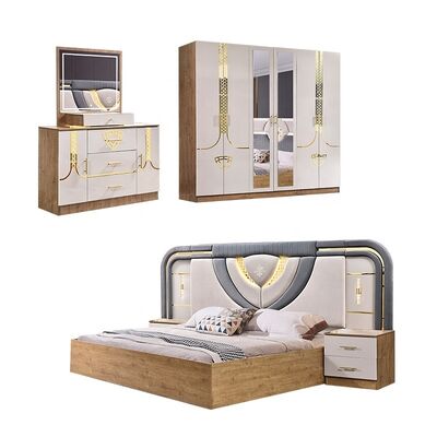 Ensemble Lit Armoire Et Coiffeuse Meubles Turcs Chambres à Coucher Luxe Lit King Size Meubles de Chambre en Bois Modernes