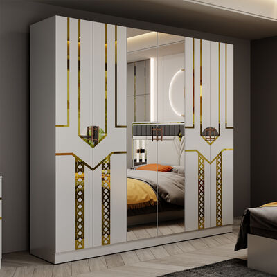 Ensemble de meubles de chambre à coucher de luxe en bois de taille Queen Size, lit King Size double en cuir au design moderne, armoire et commode, ensemble complet