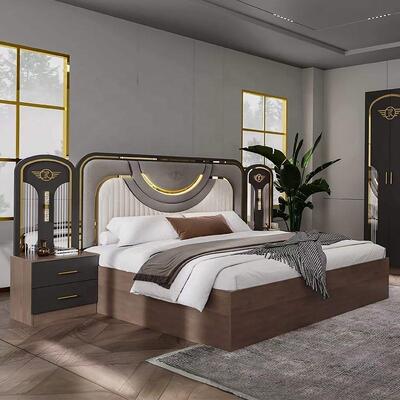 Ensemble de meubles de chambre moderne turc en gros Ensemble complet de 5 pièces de taille roi Chambre de couchée Cadre en bois Ensemble de meubles de chambre