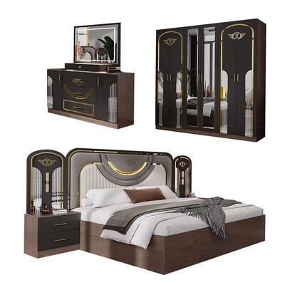 Ensemble de meubles de chambre moderne turc en gros Ensemble complet de 5 pièces de taille roi Chambre de couchée Cadre en bois Ensemble de meubles de chambre