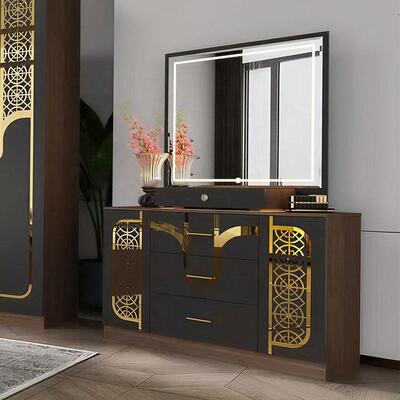 Ensemble de meubles de chambre moderne turc en gros Ensemble complet de 5 pièces de taille roi Chambre de couchée Cadre en bois Ensemble de meubles de chambre