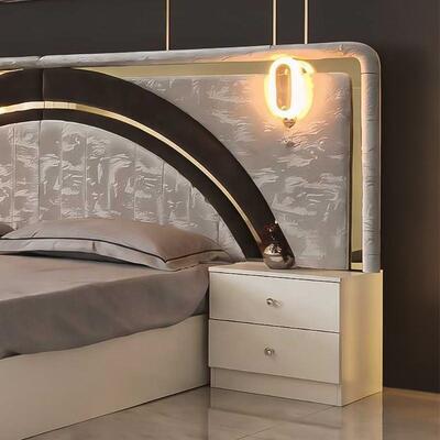 Ensemble de chambre à coucher complet en or blanc de luxe moderne, tête de lit à LED haute brillance, lit king size, cadre en bois, ensemble de meubles de chambre principale