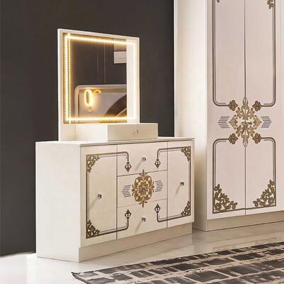 Ensemble de chambre à coucher complet en or blanc de luxe moderne, tête de lit à LED haute brillance, lit king size, cadre en bois, ensemble de meubles de chambre principale