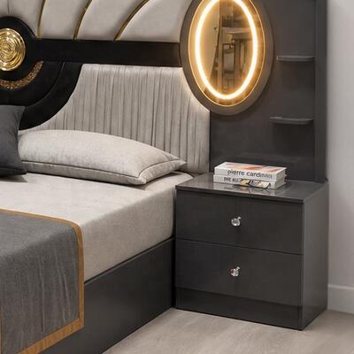 Ensemble de chambre à coucher de luxe royale turque de taille king chambre à coucher suite éclairée tête de lit cadre en bois Ensemble de meubles de chambre moderne