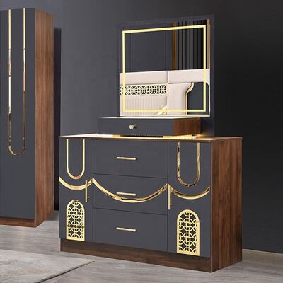 2026 Style Turquie Luxe chambre à coucher ensemble King Taille Lit Suite Maître Chambre cadre en bois pas cher en gros Ensemble de meubles de chambre moderne