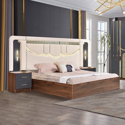 2026 Style Turquie Luxe chambre à coucher ensemble King Taille Lit Suite Maître Chambre cadre en bois pas cher en gros Ensemble de meubles de chambre moderne