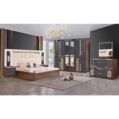 2026 Style Turquie Luxe chambre à coucher ensemble King Taille Lit Suite Maître Chambre cadre en bois pas cher en gros Ensemble de meubles de chambre moderne
