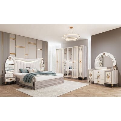 Ensemble de meubles de chambre à coucher moderne de grande taille luxueux éclairé Tête de lit double Ensemble de lit en bois cadre complet maison turque master ensemble de chambre à coucher