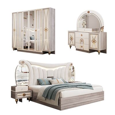 Ensemble de meubles de chambre à coucher moderne de grande taille luxueux éclairé Tête de lit double Ensemble de lit en bois cadre complet maison turque master ensemble de chambre à coucher