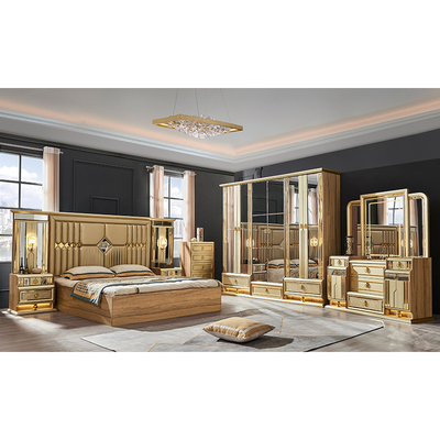 Lit en bois moderne en or king size chambre double maison royale maison de luxe en bois