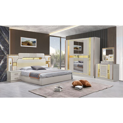 Style turc de luxe cadre en bois de taille royale lit ensemble tête de lit Led moderne classique maison complète meubles de chambre en bois