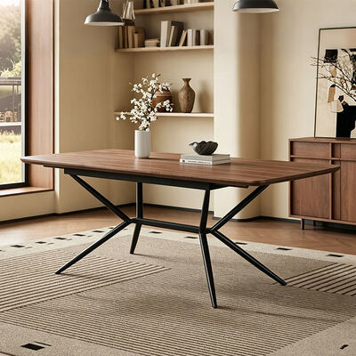 Table à manger rectangulaire minimaliste, meubles de salle à manger, cadre en métal, Table de cuisine, bord vivant, Table à manger moderne en bois, vente en gros