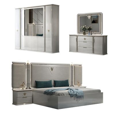 Nouveau design complet ensemble de chambre moderne 5 pièces double double cadre en bois complet moderne de luxe king taille ensemble de meubles de chambre