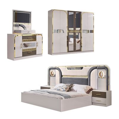 Nouveau design ensemble de chambre à coucher turc de luxe taille roi chambre à coucher 5 pièces cadre en bois double ensemble de meubles de chambre moderne