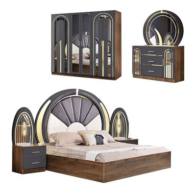 Ensembles de chambre de style turc Luxe taille roi Lit maison Chambre maîtresse Cadre en bois contemporain Ensemble complet de meubles de chambre moderne