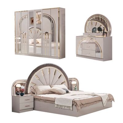 Ensemble complet de meubles de chambre à coucher modernes turcs, lit king size de luxe, 5 pièces, cadre en bois, ensemble de meubles de chambre à coucher bon marché, petit, complet