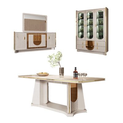 Ensembles De Salle Manger Complete Meubles de salle à manger de maison moderne Ensembles Table à manger de luxe en bois avec armoire à vin de bord