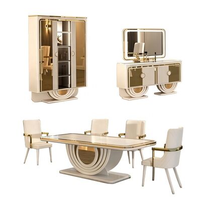 Meubles de salle à manger de luxe en or blanc, table à manger moderne, ensemble de 6 chaises, rectangulaire, restaurant à domicile, ensemble de salle à manger en bois