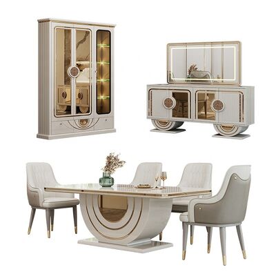 Ensemble de meubles de salle à manger de luxe royal complet pour la maison, restaurant, table à manger rectangulaire en bois moderne, ensemble de 6 personnes avec chaises
