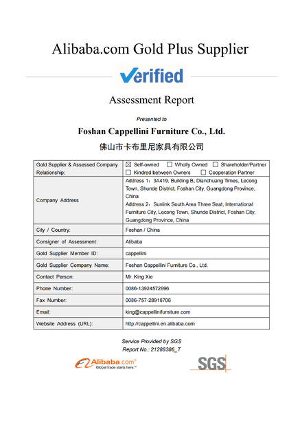 LA CHINE Bonvia Home  Furniture Co., Ltd. certifications